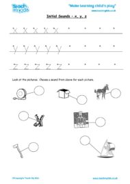 Worksheets for kids - initial sounds-x, y, z